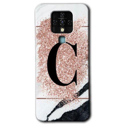Tecno Camon 16 Kılıf HD Desen Baskılı Arka Kapak - Pembe Mermer Desenli C Harfi + Kırılmaz Cam