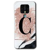 Tecno Camon 16 Kılıf HD Desen Baskılı Arka Kapak - Pembe Mermer Desenli C Harfi + Kırılmaz Cam
