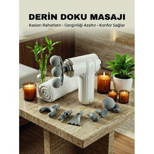 8 Başlıklı Masaj Tabancası 6 Kademeli Hız Ayarlı Derin Doku Kas Masaj Aleti