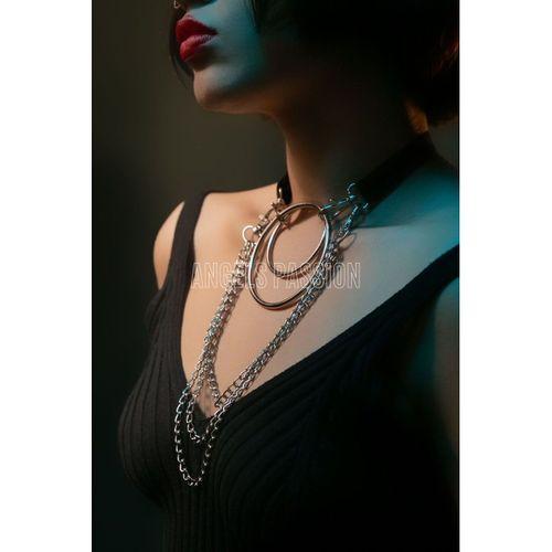 Harness Kolye, Şık Lastik Choker Harness, Halka Detaylı Tasma - APFT592