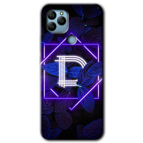 MRCİLETİSİM General Mobile GM 22 Plus Kılıf HD Desen Baskı Arka Kapak+Temperli Cam-Dark Neon Yaprak D Harfi