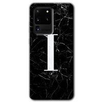 Galaxy S20 Ultra Kılıf HD Desen Baskılı Arka Kapak - Siyah Mermer Desenli İ Harfi