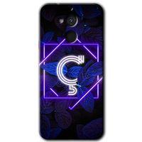 MRCİLETİSİM General Mobile GM 8 Kılıf HD Desen Baskılı Arka Kapak + Temperli Cam - Dark Neon Yaprak Ç Harfi