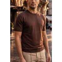 Kwon Bisiklet Yaka Basic Kısa Kollu İnce Triko Erkek T-Shirt - Kahve