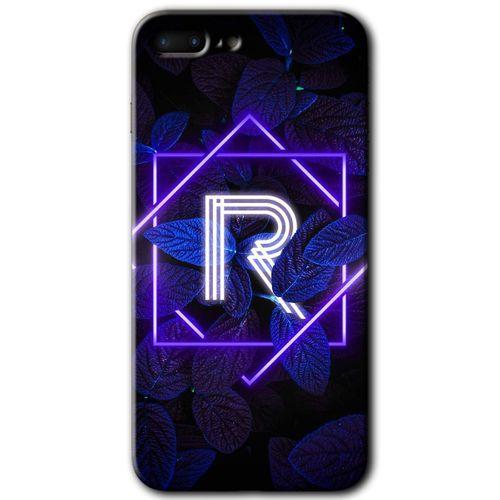iPhone 7 Plus Kılıf Baskılı Kapak - Dark Neon Yaprak R Harfi +Tam Kaplayan Mat Seramik