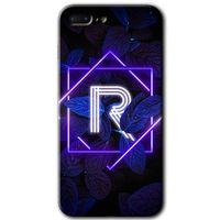 iPhone 7 Plus Kılıf Baskılı Kapak - Dark Neon Yaprak R Harfi +Tam Kaplayan Mat Seramik