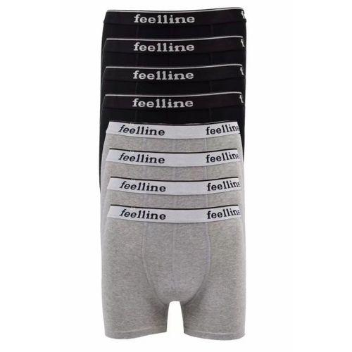 8 adet Feelline Siyah ve Gri Pamuklu Doğal Likralı Erkek Boxer