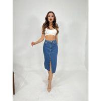 6478 DENİM MIDI SLIT SKIRT-MAVİ