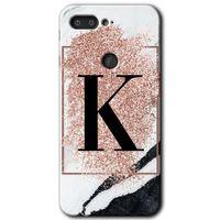 General Mobile GM 9 Pro HD Baskılı Kılıf + 9D Tam Ekran Koruyucu - Pembe Mermer Desenli K Harfi