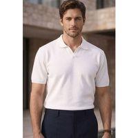 Dawson Polo V Yaka Düğmesiz Kısa Kollu İnce Triko Erkek T-Shirt - Ekru