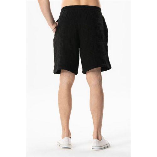 Beli Lastikli Rüzgar Kadın/Erkek Unisex Müslin Yazlık Şort Siyah Syh