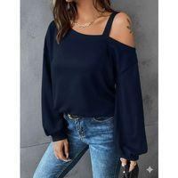 Kadın Uzun Kollu Tek Omuz Askı Detay Salaş Viskon Iki Iplik Bluz