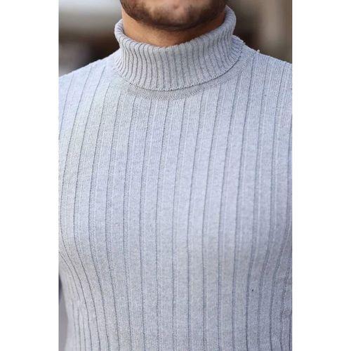Erkek Balıkçı Yaka Tam Boğazlı Kalın Fitilli Regular Fit Triko Kazak - Gri
