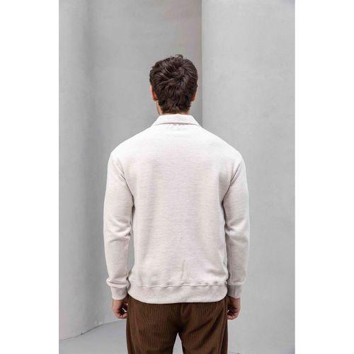 Eric Relax Fit Yarım Fermuarlı Polo Yaka Selanik Kumaş Erkek Sweatshirt - Taş