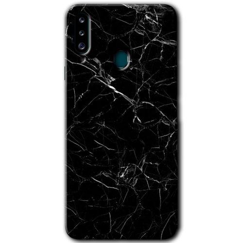 MRCİLETİSİM Samsung Galaxy A20s Kılıf HD Desen Baskılı Arka Kapak + Temperli Cam - Siyah Mermer