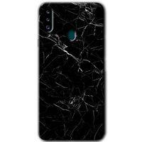 MRCİLETİSİM Samsung Galaxy A20s Kılıf HD Desen Baskılı Arka Kapak + Temperli Cam - Siyah Mermer