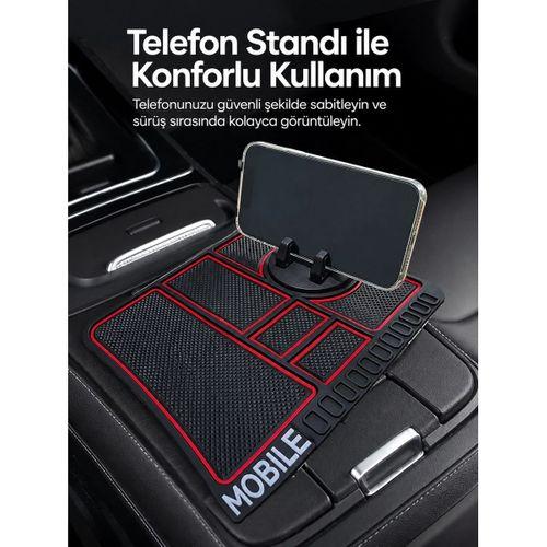 Araç İçi Telefon Standlı Kaydırmaz Silikon Organizer Mat Konsol Düzenleyici