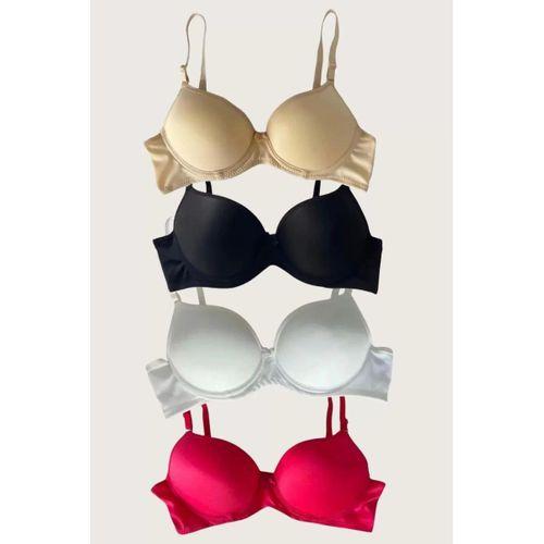 Siyah-beyaz-kırmızı-ten 4'lü Dolgulu Push Up Micro Balenli Günlük Tek Destekli Sütyen