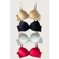 Siyah-beyaz-kırmızı-ten 4'lü Dolgulu Push Up Micro Balenli Günlük Tek Destekli Sütyen