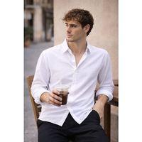 Pera Kumaş Keten Görünümlü Yarım Oversize Uzun kollu Erkek Gömlek - Beyaz