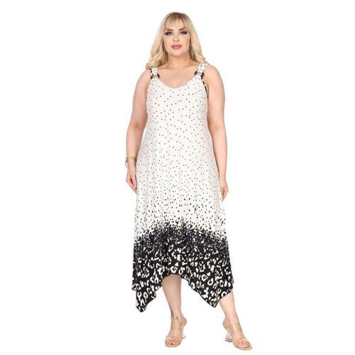 Melsay Butik Askılı V Yaka Beyaz Puanlı Eteği Leopar Desen Elbise