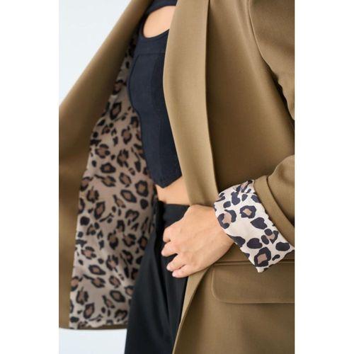 Astarı Leopar Ceket - Vizon