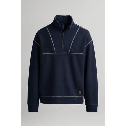 Crowe Çizgi Şeritli Oversize Yarım Fermuar Polar Erkek Sweatshirt - Lacivert
