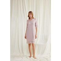 Dantel Detaylı Kısa Kollu Ve Önü Düğmeli Gecelik