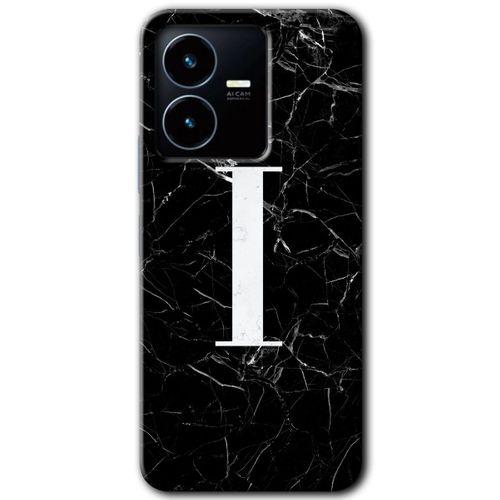 Vivo Y35s Kılıf HD Desen Baskılı Arka Kapak - Siyah Mermer Desenli I Harfi
