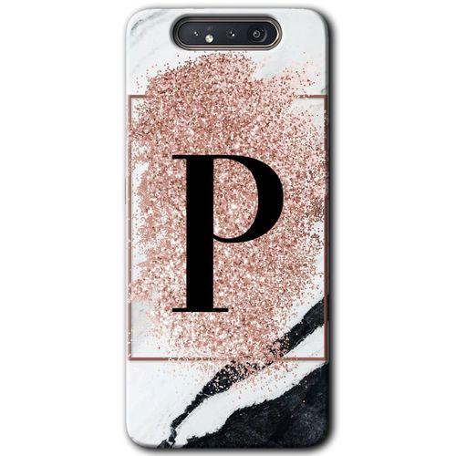 Galaxy A80 Kılıf HD Desen Baskılı Arka Kapak - Pembe Mermer Desenli P Harfi