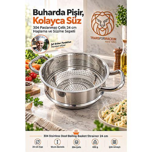 Haşlama Aparatı Kevgir Süzgeç 26 cm Buharda Pişirme Mantı Makarna Süzgeci Tencere İçi Haşlama Sepeti 18/10 304 paslanmaz çelik 723657