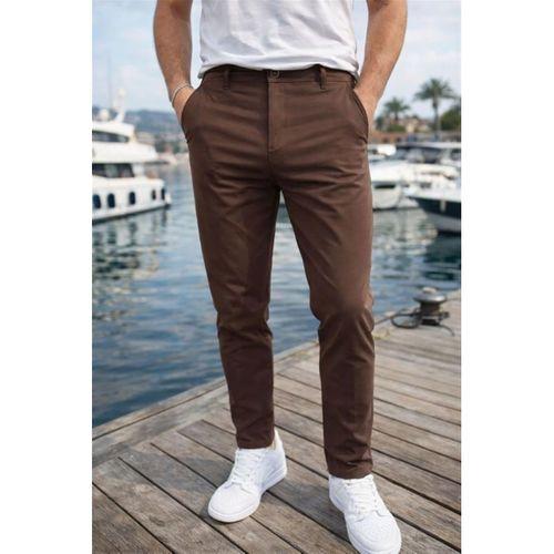 Paraşüt Kumaş Regular Fit Düğmeli Fermuarlı Düz Paça Günlük Erkek Pantolon - Kahve