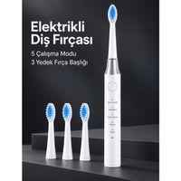 5 Çalışma Modlu Beyaz Elektrikli Diş Fırçası 3 Yedek Başlık Hediyeli