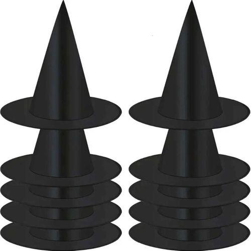 8 Adet Siyah Cadı Şapkası – Yetişkin ve Çocuk Kostüm Aksesuarı Polyester