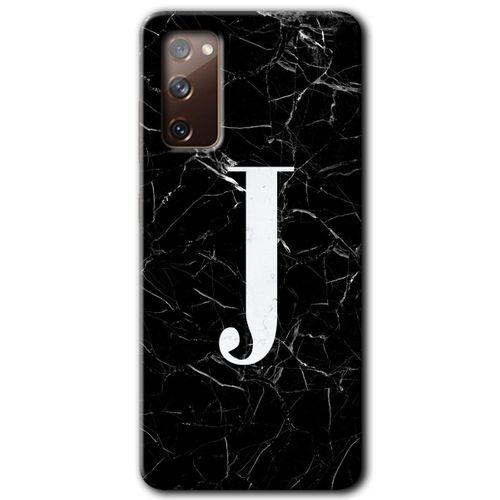 MRCİLETİSİM MRCİLETİSİM Samsung Galaxy S20 FE Kılıf HD Desen Baskı Arka Kapak + Temperli Cam - Siyah Mermer Desenli J Harfi