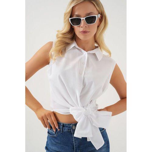 Sıfır Kol Önü Bağlamalı Gömlek 20340 - Beyaz
