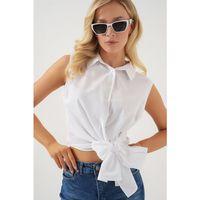 Sıfır Kol Önü Bağlamalı Gömlek 20340 - Beyaz