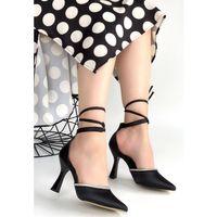 Tenja Siyah Saten Bilekten Bağcıklı Topuklu Ayakkabı