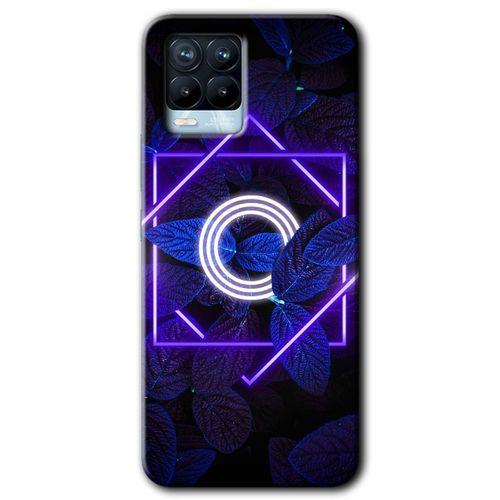 Realme 8 Kılıf Baskılı Kapak - Dark Neon Yaprak O Harfi +Tam Kaplayan Mat Seramik