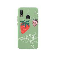 Huawei P20 Lite Çilek Desenli Premium Silikonlu Yeşil Telefon Kılıfı