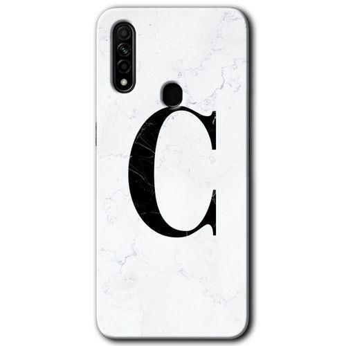 Oppo A31 Kılıf Kapak - Beyaz Mermer Desenli C Harfi +Hayalet Ekran Yandan Gözükmez