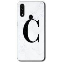 Oppo A31 Kılıf Kapak - Beyaz Mermer Desenli C Harfi +Hayalet Ekran Yandan Gözükmez