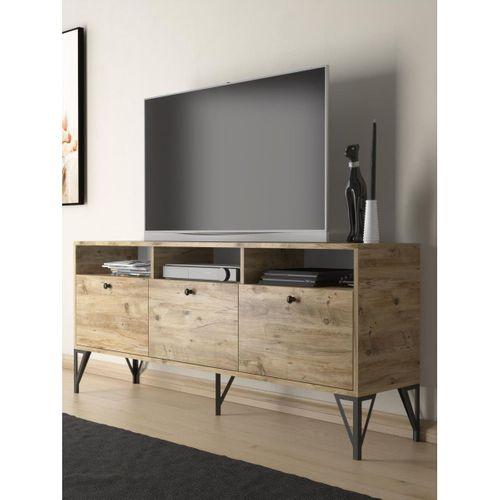 Wood'n Love Rhea 160 Cm Dolaplı, Minifiks Bağlantı, Geniş Tv Ünitesi - Konsol - Atlantik Çam / Siyah