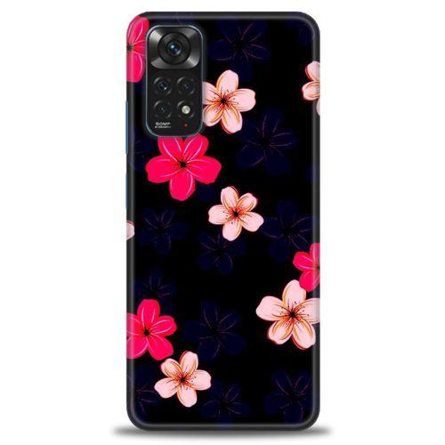Xiaomi Redmi Note 11 Kılıf HD Baskılı Kılıf - Pembe Mavi Çiçekler + Tam Ekran Koruyucu