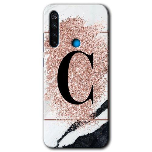 Potkal Hediye Fabrikası Xiaomi Redmi Note 8T Kılıf HD Desen Baskılı Arka Kapak - Pembe Mermer Desenli Ç Harfi