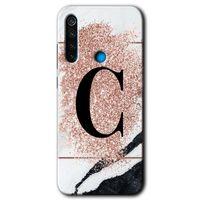 Potkal Hediye Fabrikası Xiaomi Redmi Note 8T Kılıf HD Desen Baskılı Arka Kapak - Pembe Mermer Desenli Ç Harfi