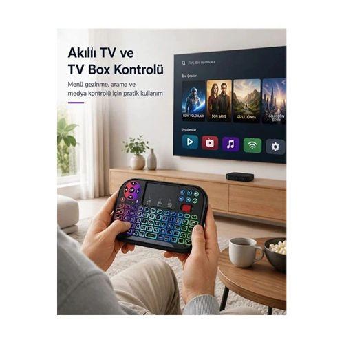 Rgb Işıklı Mini Kablosuz Klavye Touchpad Combo, Bluetooth Ve 2.4g Smart Tv Kumandası