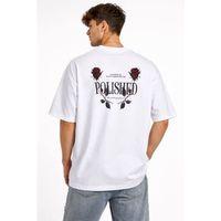 Erkek Bisiklet Yaka Baskılı Kısa Kollu Tişört Streetwear Günlük Basic Pamuklu T-shirt - Beyaz