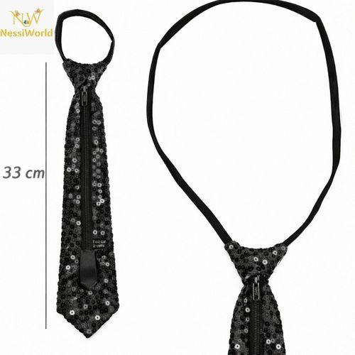 Siyah Renk Pul Payetli Işıltılı Parti Kravatı 33 cm