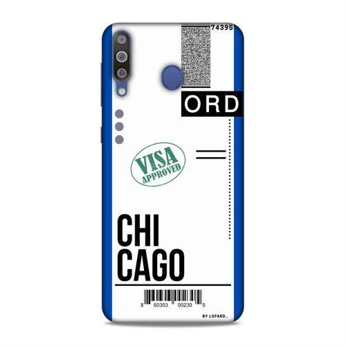 Samsung Galaxy M30 Kılıf Uçak Bileti Chicago Arka Kapak Koruma Desenli Full Koruyucu